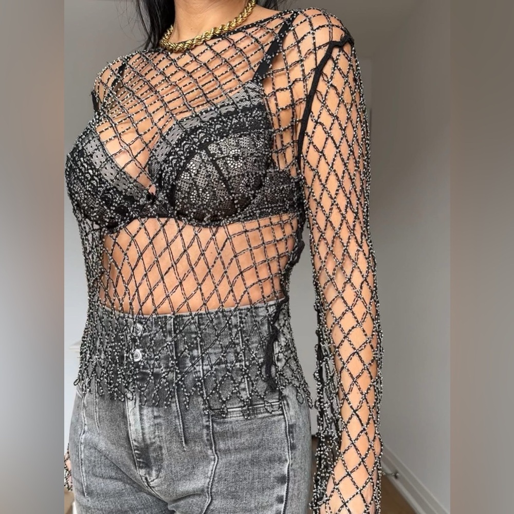 ❌SOLD Zara Mesh Beaded Top NWT - Picture 6 of 16